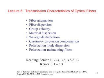 Lecture 6. Transmission Characteristics of Optical Fibers â¢ Fiber ...