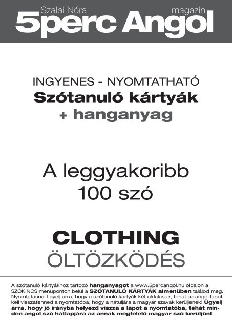 100 legfontosabb szó:clothing/ruházkodás_pdf - 5Perc Angol