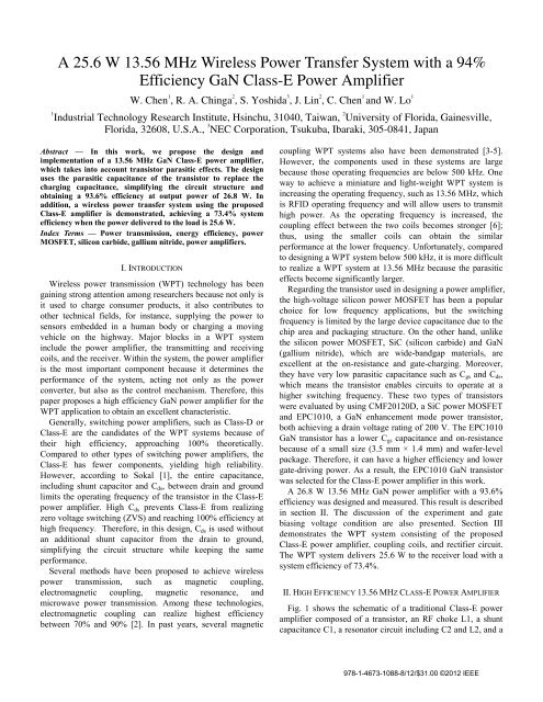 A 25.6 W 13.56 MHz Wireless Power Transfer System ... - IEEE Xplore