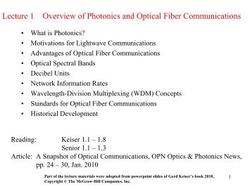 Lecture 1 Overview of Photonics and Optical Fiber Communications