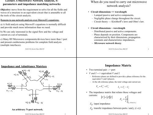 Microwave Network Analysis, S-parameters, and impedance