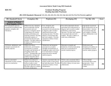 Sample Reading Specialist Practicum Rubric