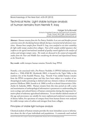 Light stable isotope analysis of human remains from Nemrik 9, Iraq