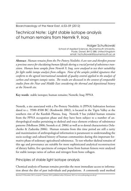 Light stable isotope analysis of human remains from Nemrik 9, Iraq