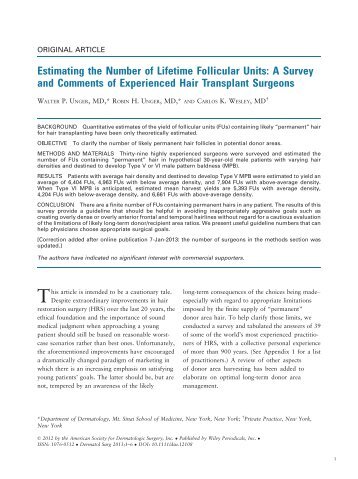 Estimating the Number of Lifetime Follicular Units ... - Dr. Walter Unger