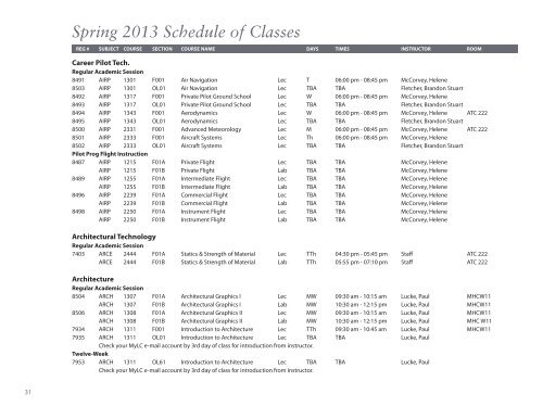 Spring 2013 Schedule of Classes - Lee College