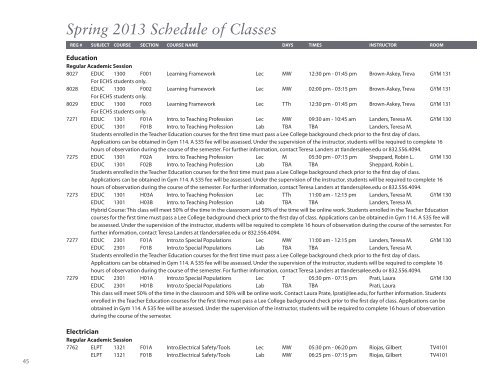 Spring 2013 Schedule of Classes - Lee College