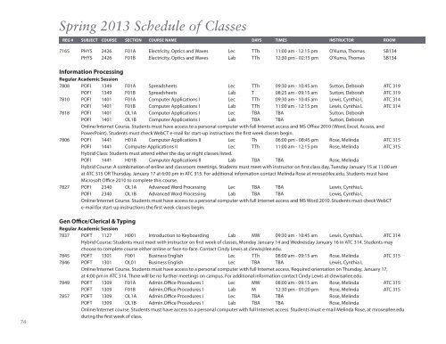 Spring 2013 Schedule of Classes - Lee College