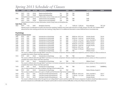 Spring 2013 Schedule of Classes - Lee College