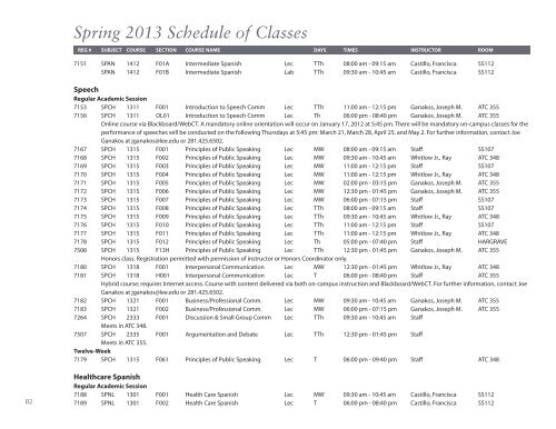 Spring 2013 Schedule of Classes - Lee College