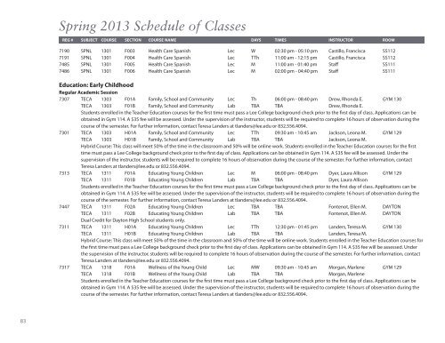 Spring 2013 Schedule of Classes - Lee College