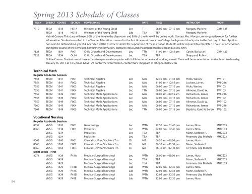 Spring 2013 Schedule of Classes - Lee College