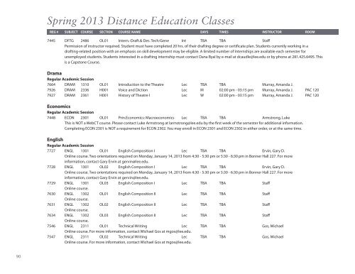 Spring 2013 Schedule of Classes - Lee College