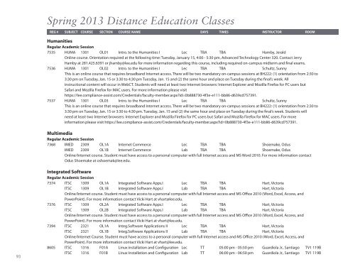 Spring 2013 Schedule of Classes - Lee College