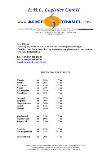 E.M.C. Logistics GmbH - Alice Travel