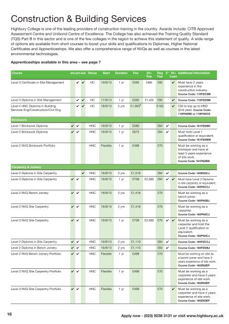 Part-time Course Guide 2013-2014 - Highbury College