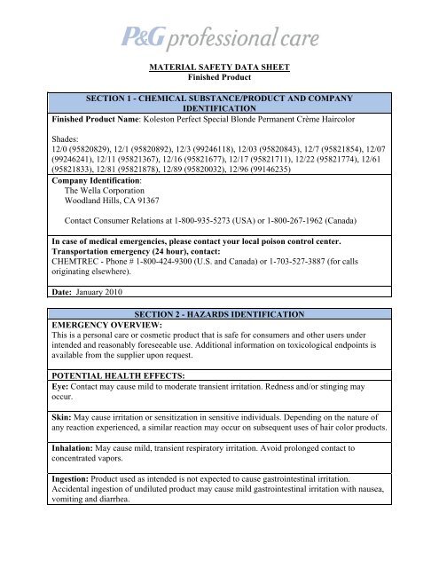 MATERIAL SAFETY DATA SHEET Finished Product ... - Wella