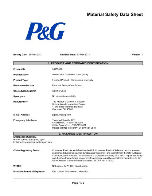 Material Safety Data Sheet - Wella