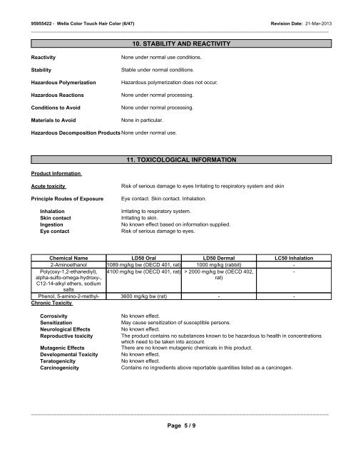 Material Safety Data Sheet - Wella