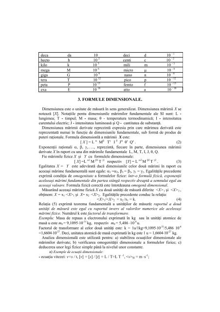 ANALIZĂ DIMENSIONALĂ Fenomenele fizice şi obiectele pot fi ...