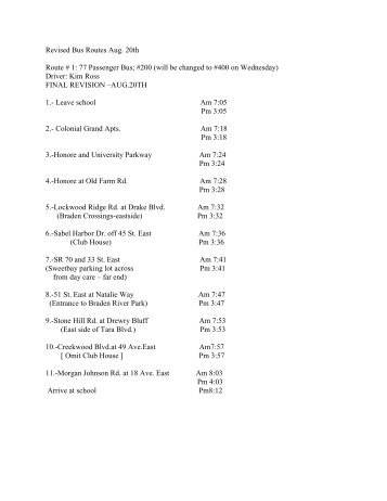 Revised Bus Routes Aug Imagine Schools Revised Bus Routes Aug Imagine Schools