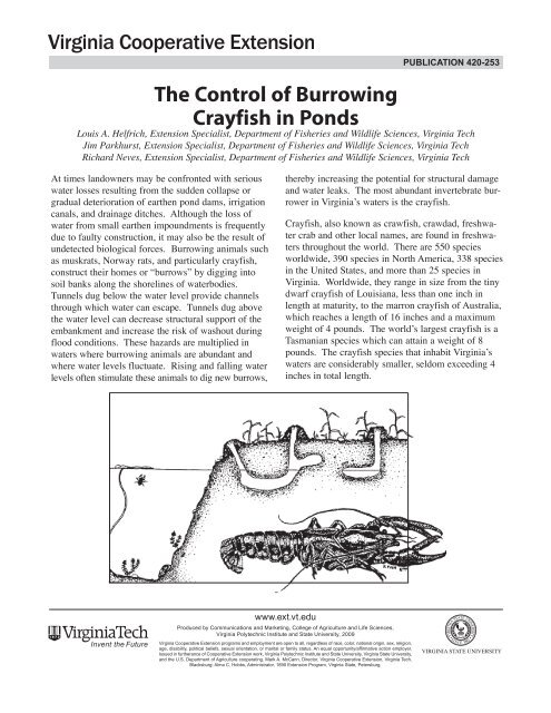 The Control of Burrowing Crayfish in Ponds - Virginia Cooperative ...