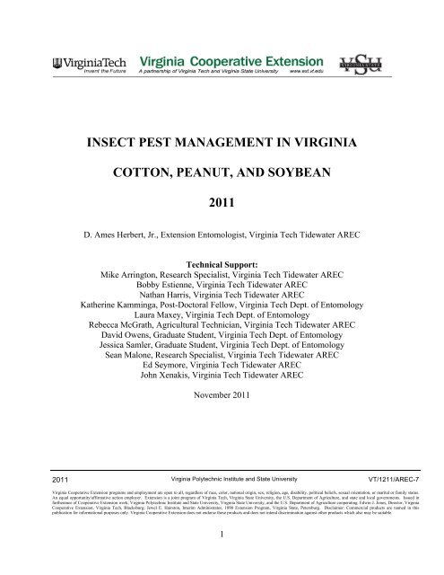 Insect Pest Management in Virginia Cotton, Peanut, and Soybean