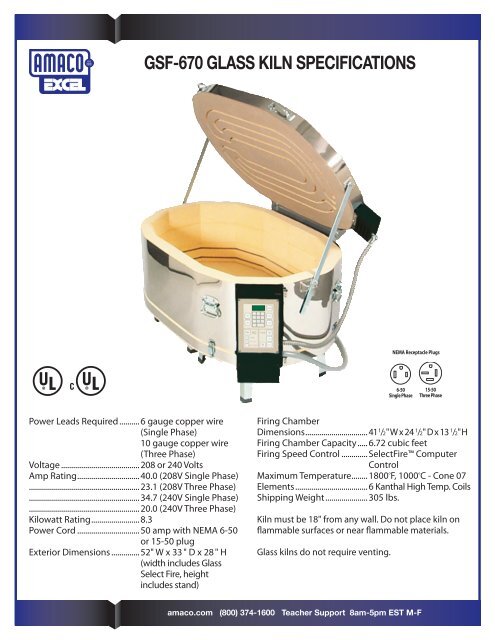 GSF-670 technical specifications and furniture kit - Amaco