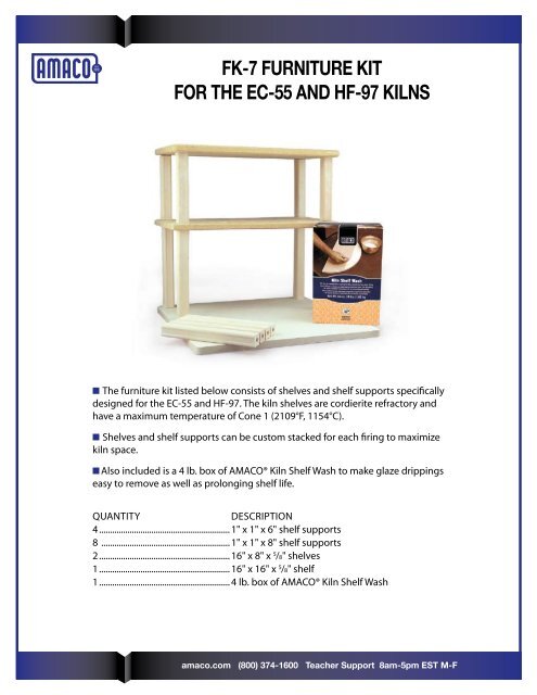 EC-55 technical specifications, furniture kit, and vent ... - Amaco