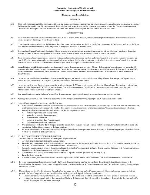 2012 by-laws / règlements 2012 - Association de Cosmétologie du ...