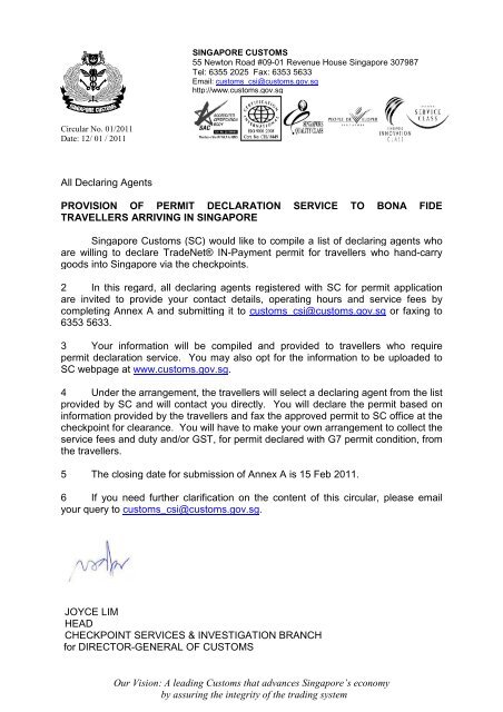 Singapore customs contact Singapore customs contact