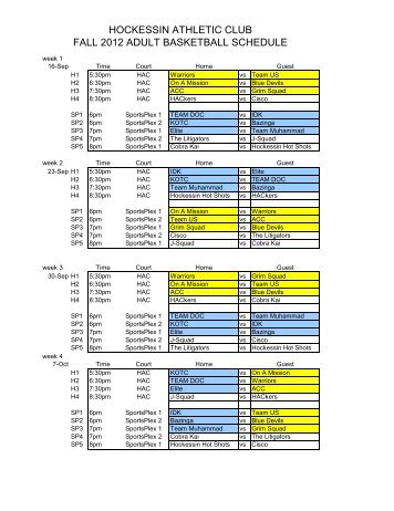 Schedule - Hockessin Athletic Club