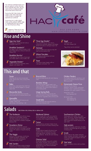 HAC Cafe Menu - Hockessin Athletic Club