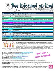 The eNewsletter of the Bonita Canyon PTA