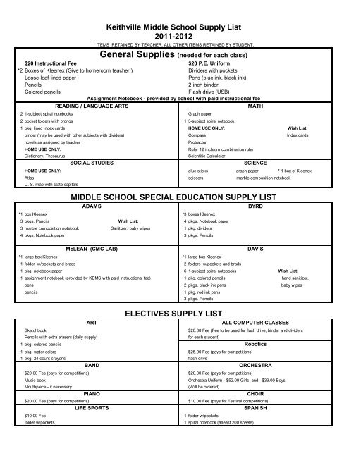 Supply List - Caddo Parish School Board