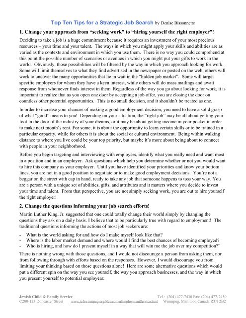 Top Ten Tips for a Strategic Job Search by Denise Bissonnette