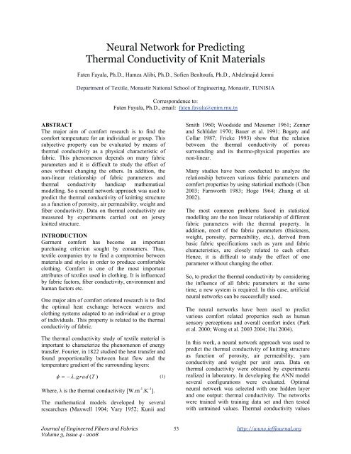Neural network for predicting thermal conductivity of knit materials