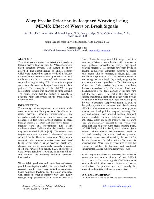 Warp Breaks Detection in Jacquard Weaving Using MEMS: Effect of ...