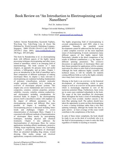 An Introduction to Electrospinning and Nanofibers - JEFF. Journal of ...