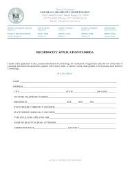 reciprocity application/florida - Louisiana Board of Cosmetology