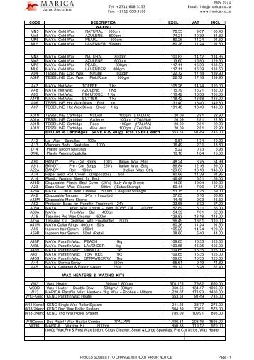 Download Pricelist - Marica Hair and Beauty Salon Supplies