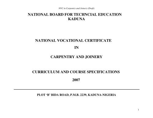 NVC in Carpentry and Joinery - NBTE