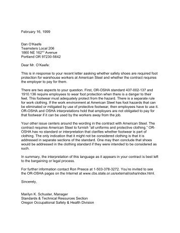 Letter of Interpretation - Warehouse Workers and ... - Oregon OSHA