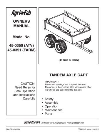 owners manual model no. TanDem aXle CarT 45-0350 ... - Agri-Fab