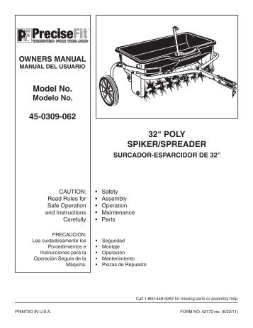 32" POLY SPIKER/SPREADER Model No. 45-0309-062 - Agri-Fab