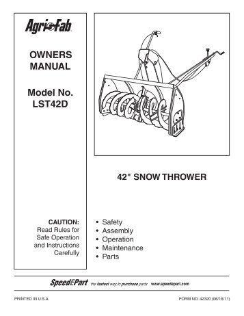 Model No. LST42D OWNERS MANUAL - Agri-Fab