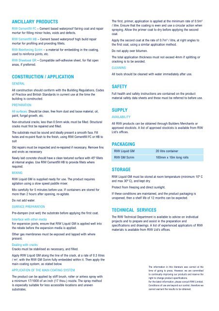 RIW LIQUID GM DATA SHEET:RIW WATERSTOP - EPMS Supplies