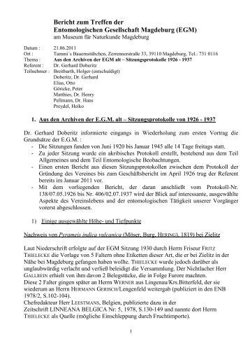 Bericht zum Treffen der Entomologischen Gesellschaft Magdeburg  ...