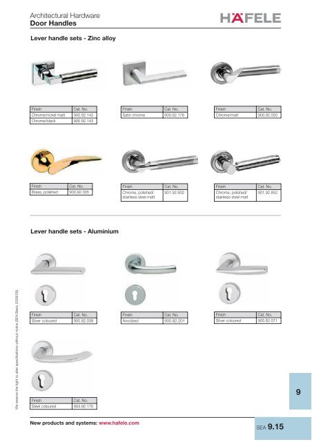 Architectural Hardware Door Handles - Hafele