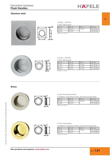 Decorative Hardware Flush Handles - Hafele